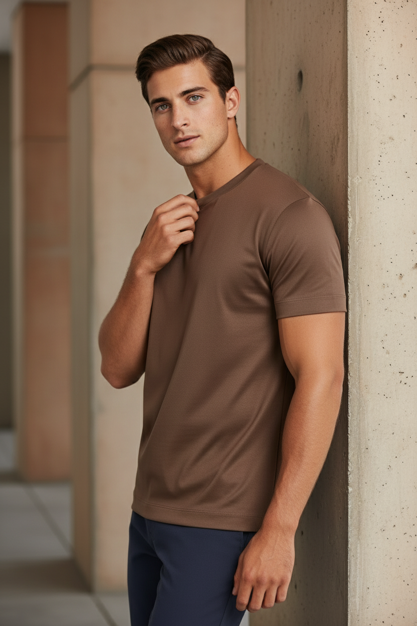 Mocha brown t-shirt different pose