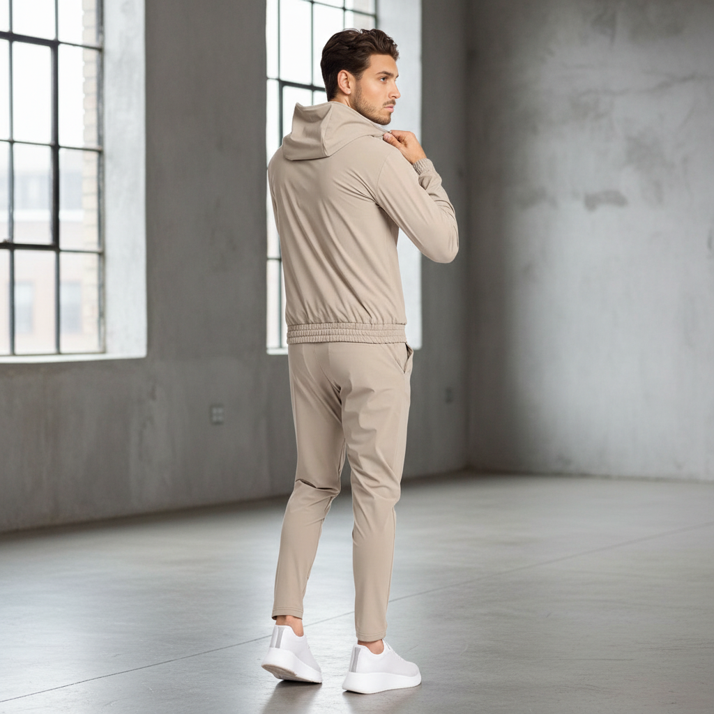 Realistische achterkant beige tracksuit